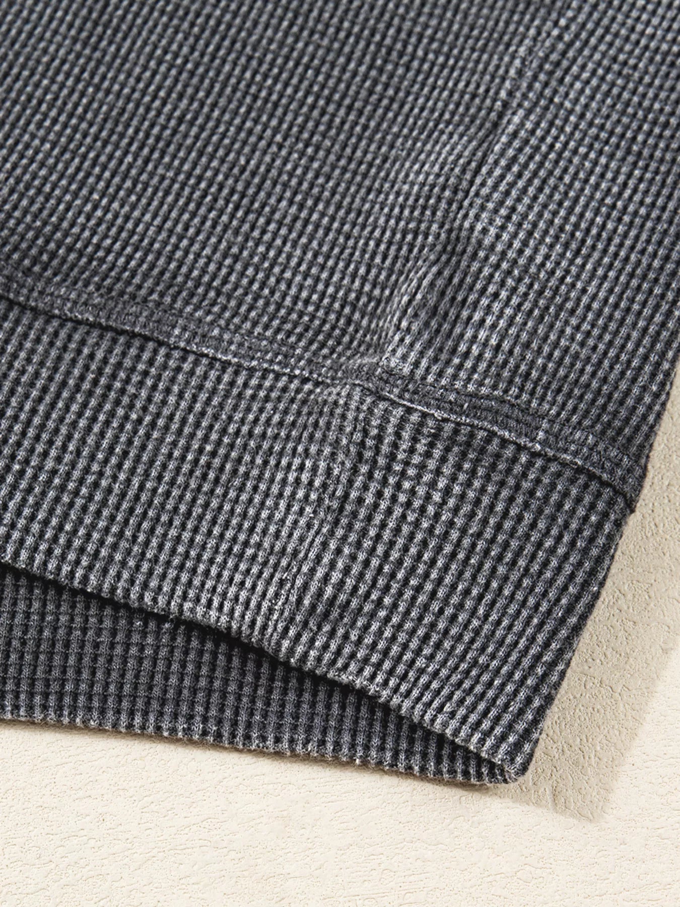 Waffle Knit Patchwork Long Sleeve Loose Sweatshirt Trendsi