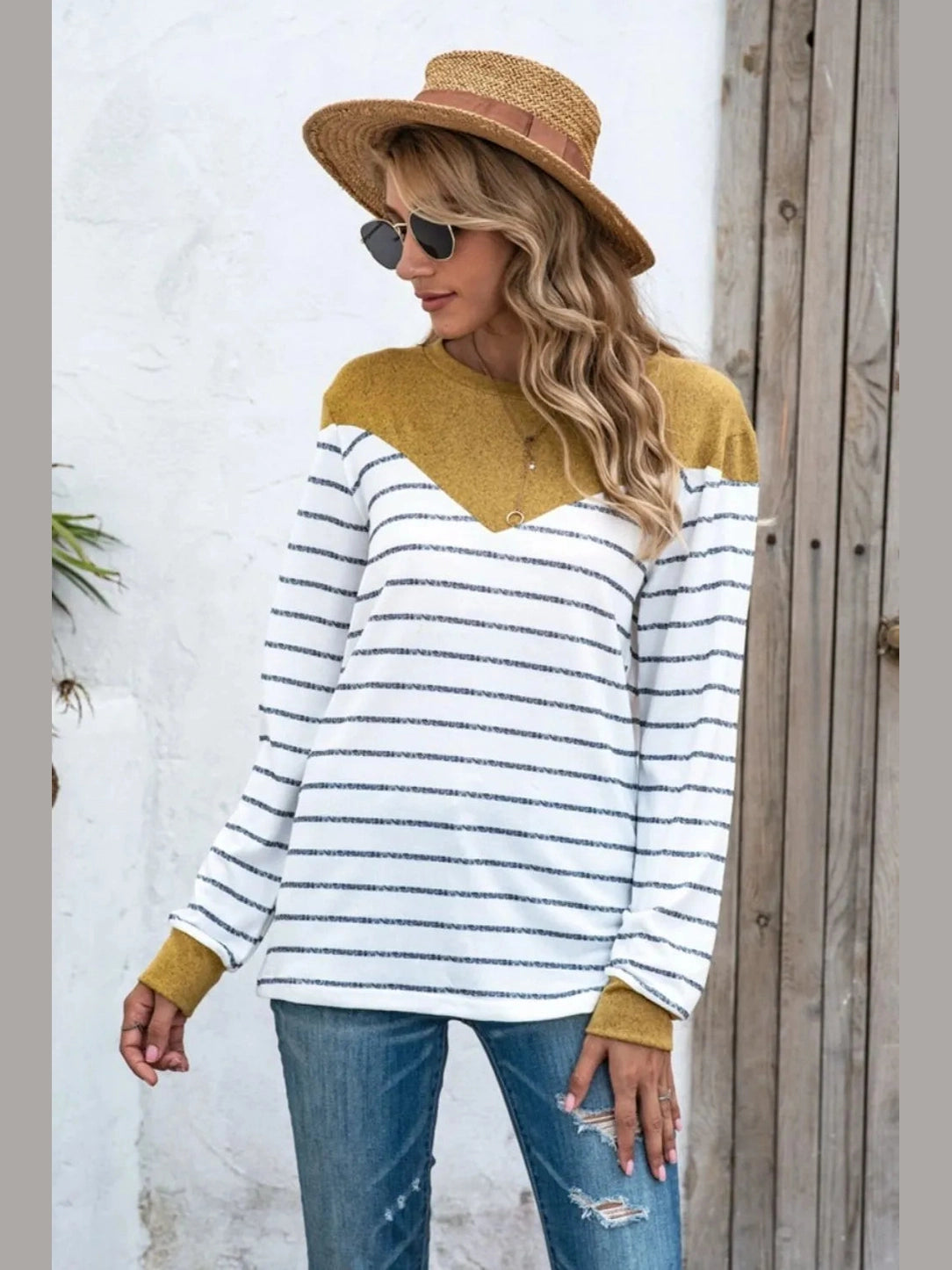 Striped Round Neck Long Sleeve T-Shirt NicholesGifts