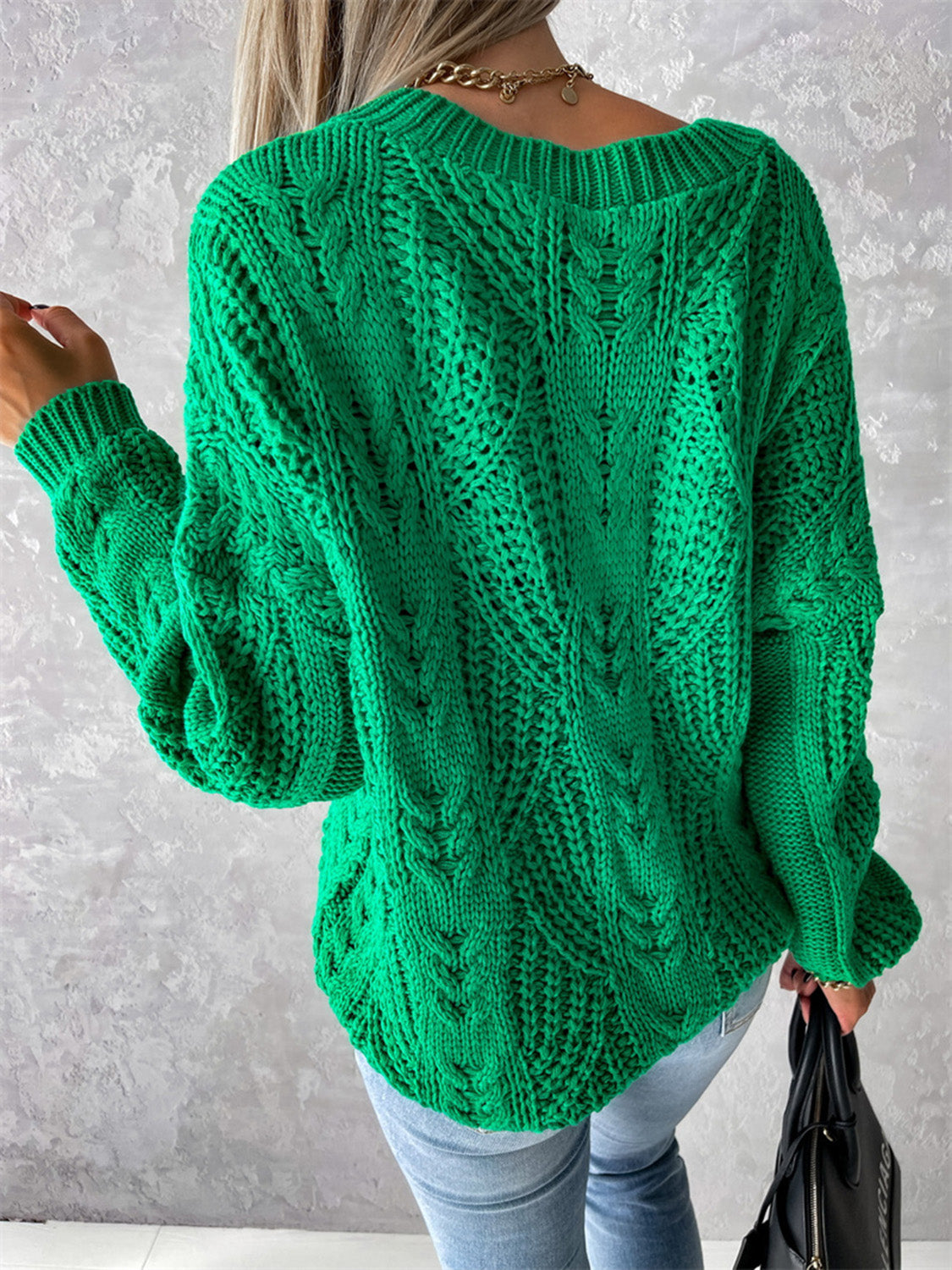 V-Neck Cable-Knit Long Sleeve Sweater nicholesgifts