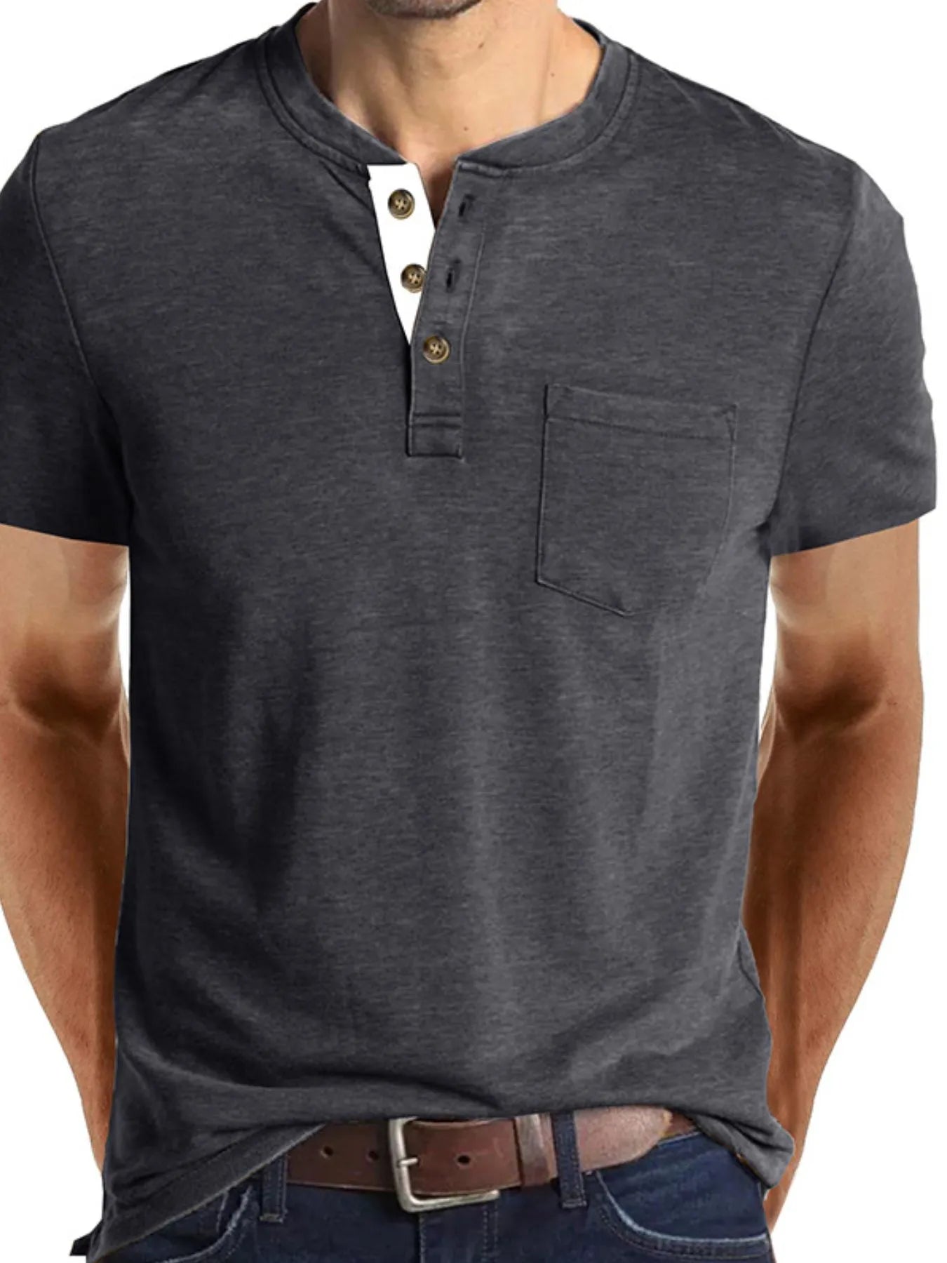Men's Full Size Classic Henley Pocket Polo T-Shirt Plus Size NicholesGifts