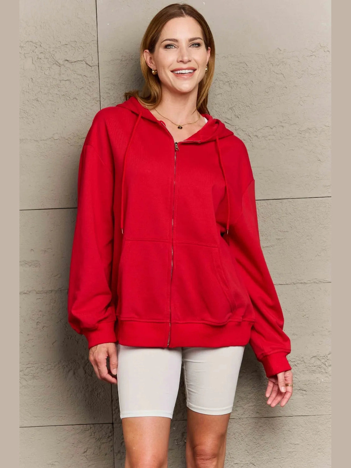Full Size Zip Up Long Sleeve Hooded Jacket