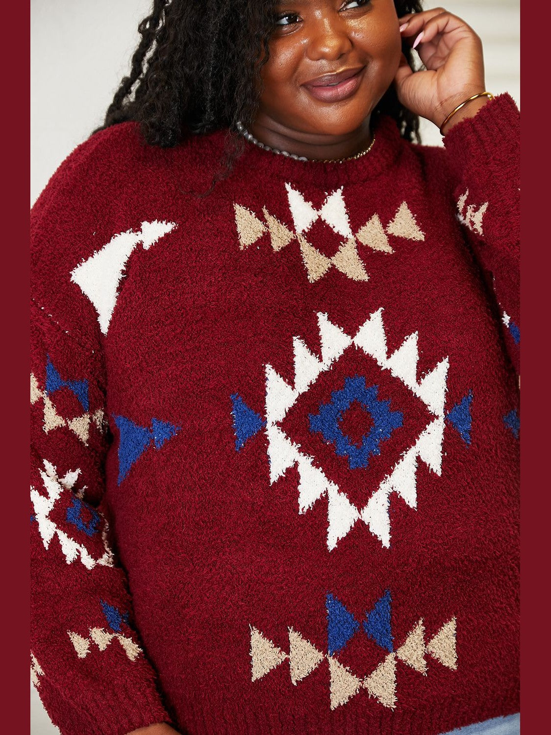 HEYSON Full Size Aztec Soft Fuzzy Sweater Trendsi