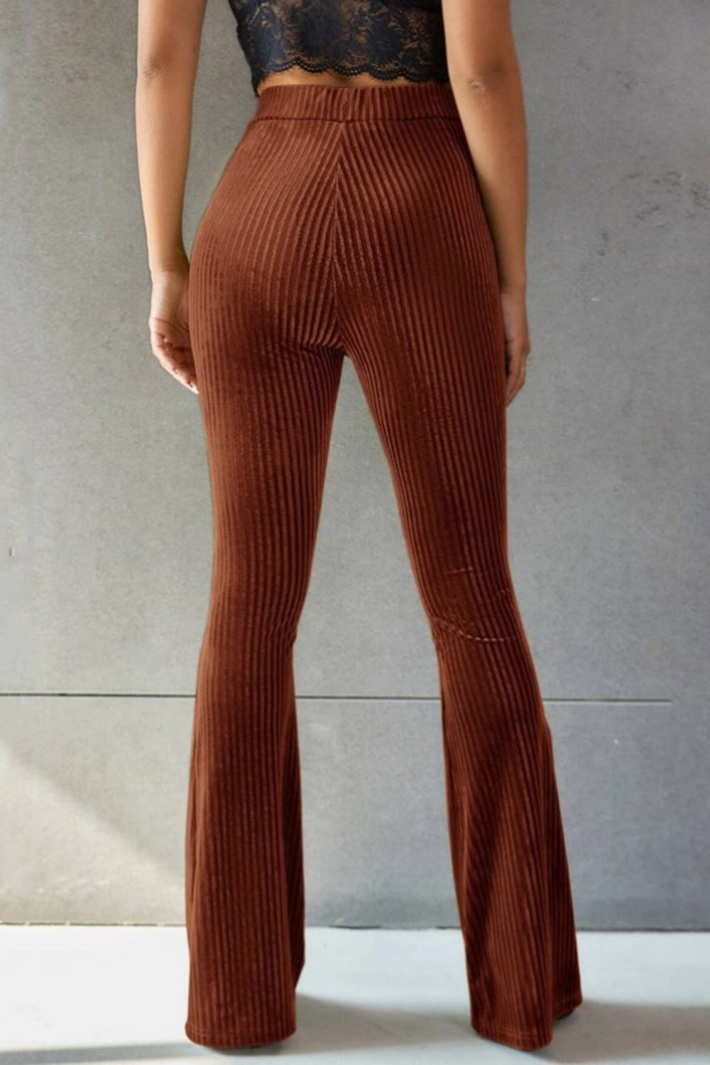 Women Ribbed High Waist Flare Pants nicholesgifts