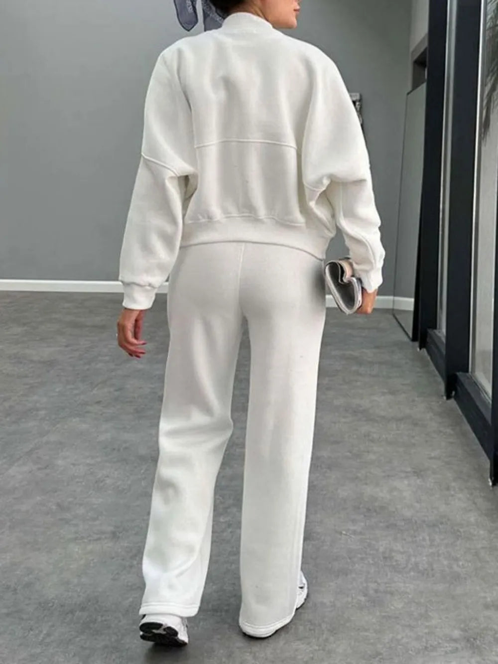 Baseball Collar Zip Up Outerwear and Drawstring Pants Set nicholesgifts