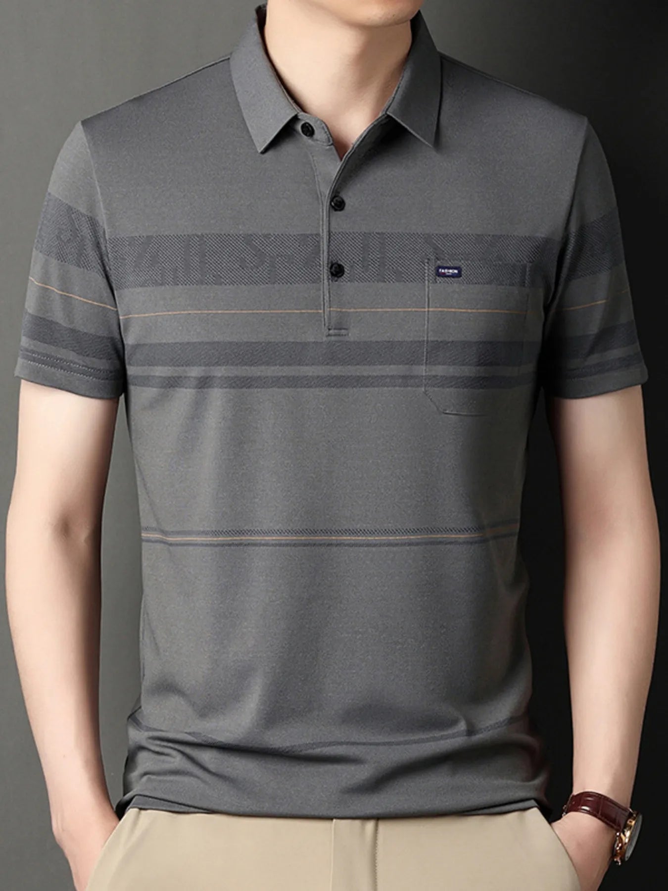 Men's Plus Size Classic Striped Business Casual Polo Shirt NicholesGifts