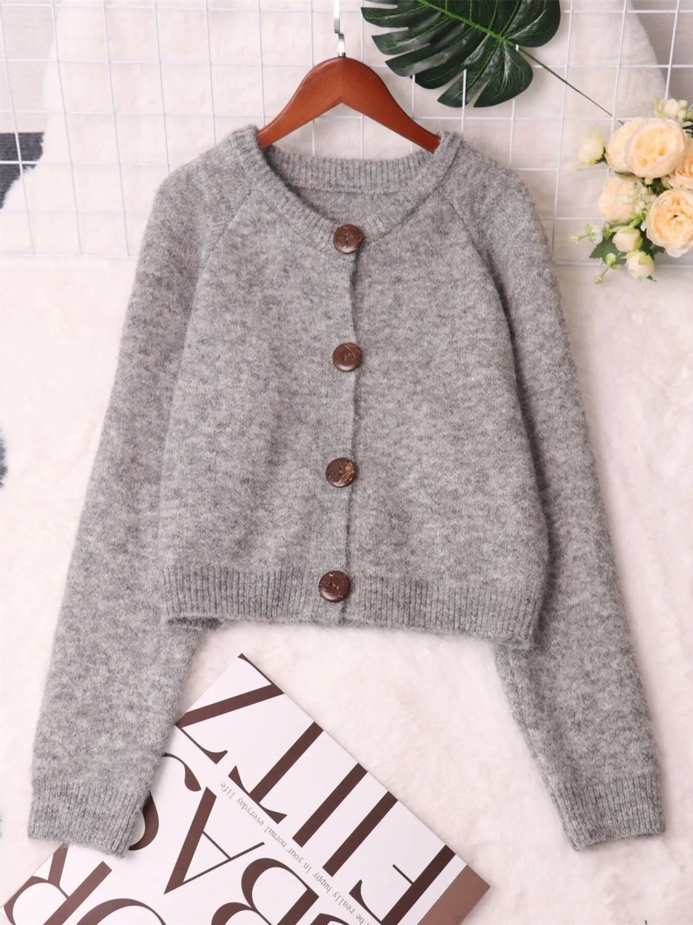 Button-Up Raglan Sleeve Cardigan