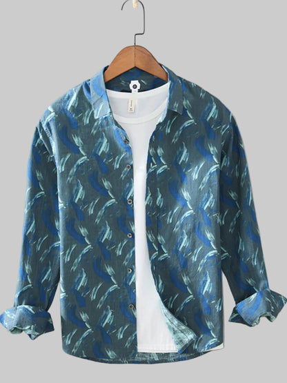 Men's Plus Size Printed Button Up Long Sleeve Shirt nicholesgifts