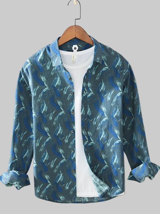 Men's Plus Size Printed Button Up Long Sleeve Shirt nicholesgifts