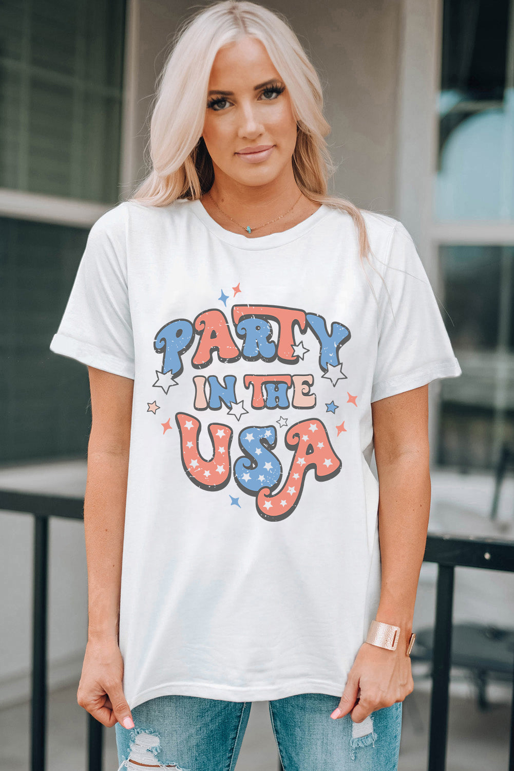 Letter Graphic Round Neck Short Sleeve T-Shirt nicholesgifts