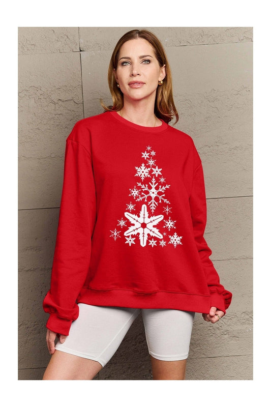 Simply Love Full Size Snowflake Christmas Tree Graphic Sweatshirt NicholesGifts