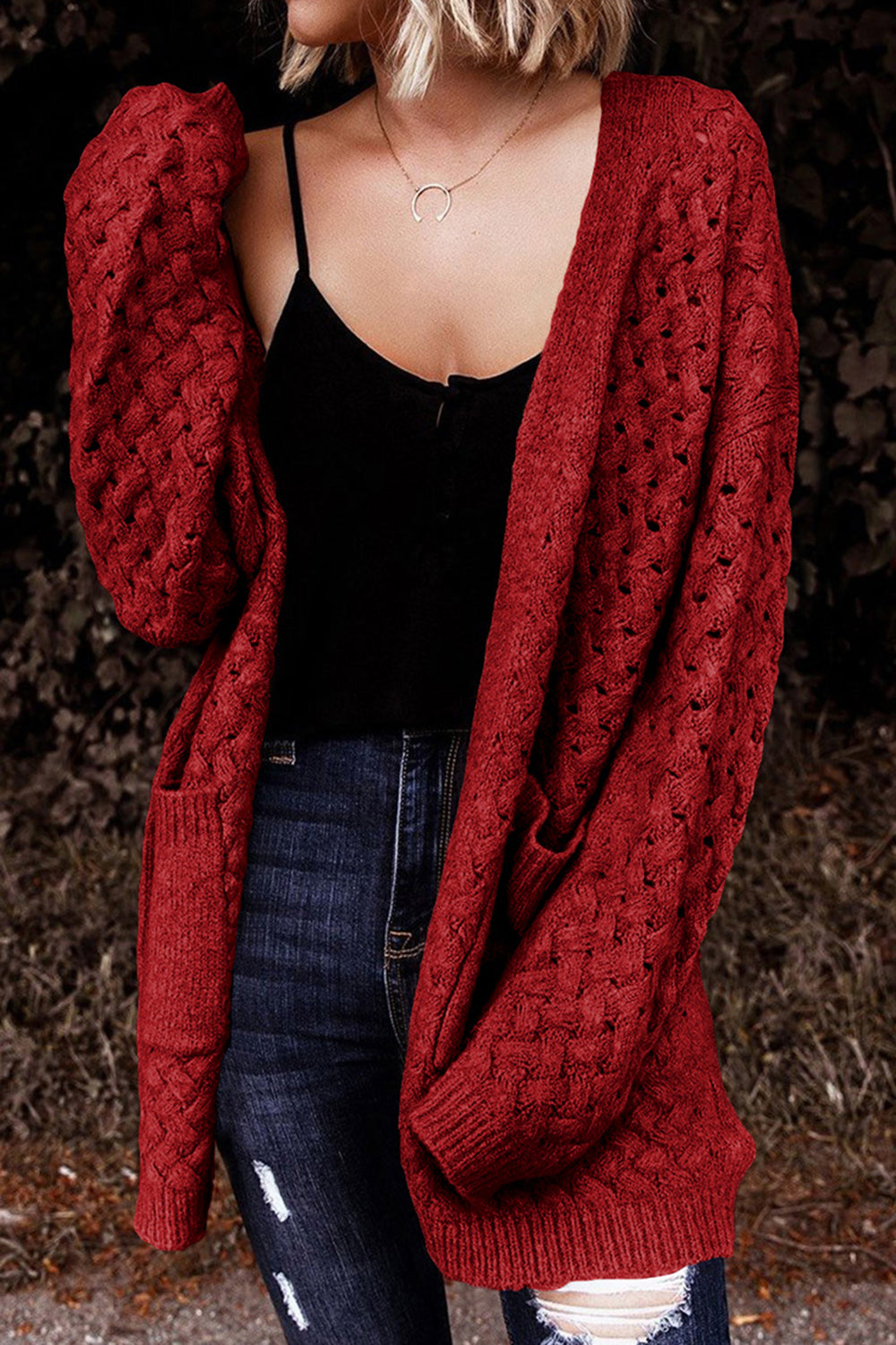 Open Front Dropped Shoulder Cardigan with Pockets nicholesgifts