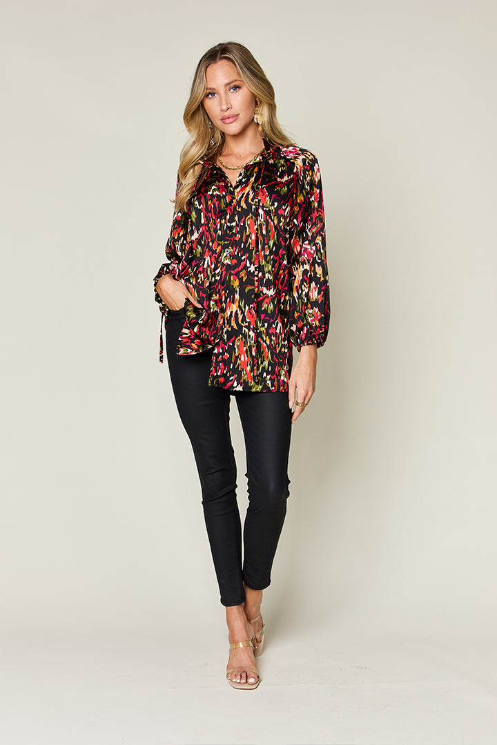 Women Double Take Full Size Printed Button Up Long Sleeve Shirt NicholesGifts