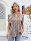 Women Ruched Printed Notched Short Sleeve Blouse nicholesgifts