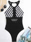 Women Mesh Detail Backless Striped One-Piece Swimsuit nicholesgifts