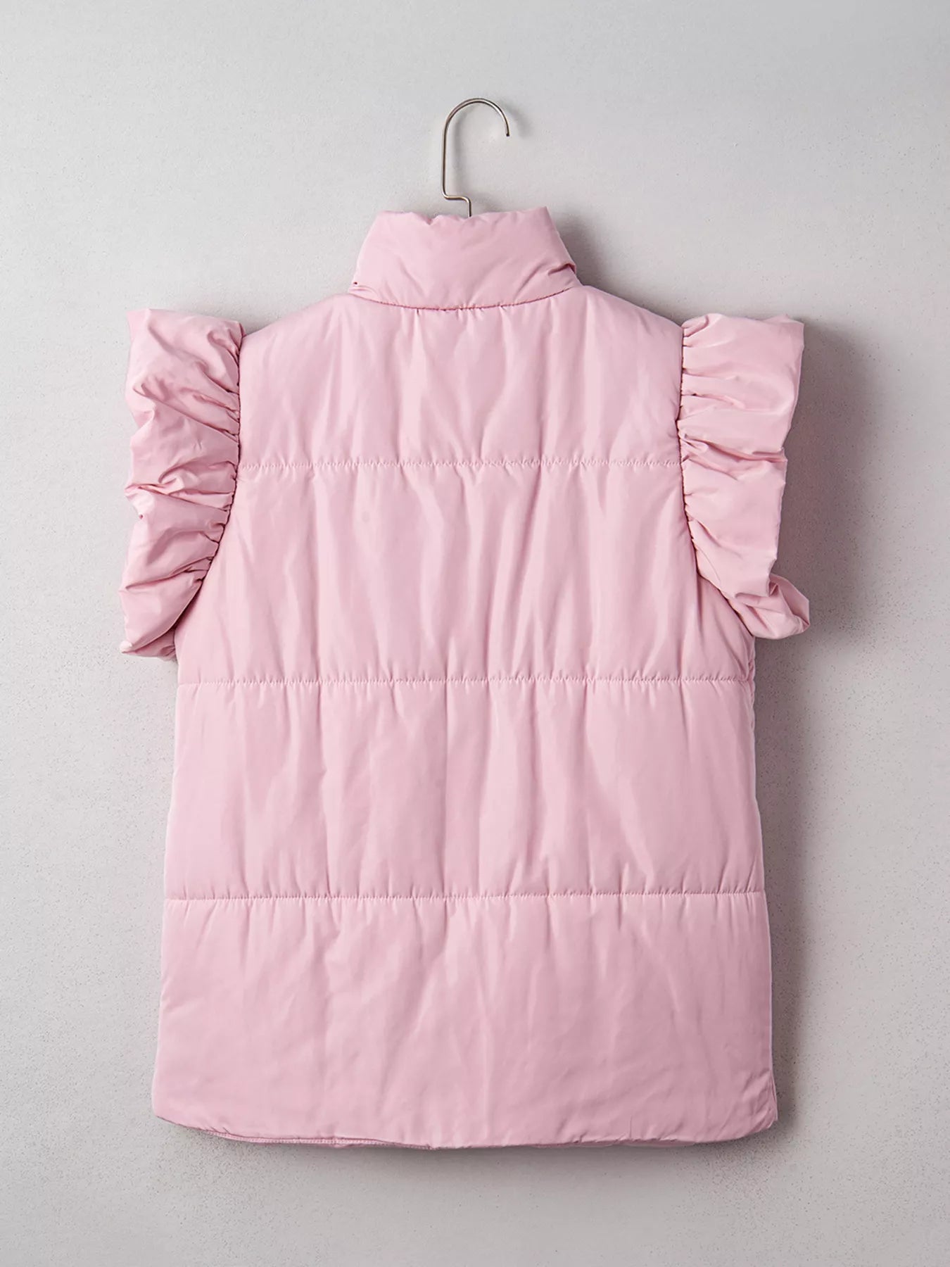 Stand Neck Flutter Sleeve Snap Button Puffer Vest nicholesgifts