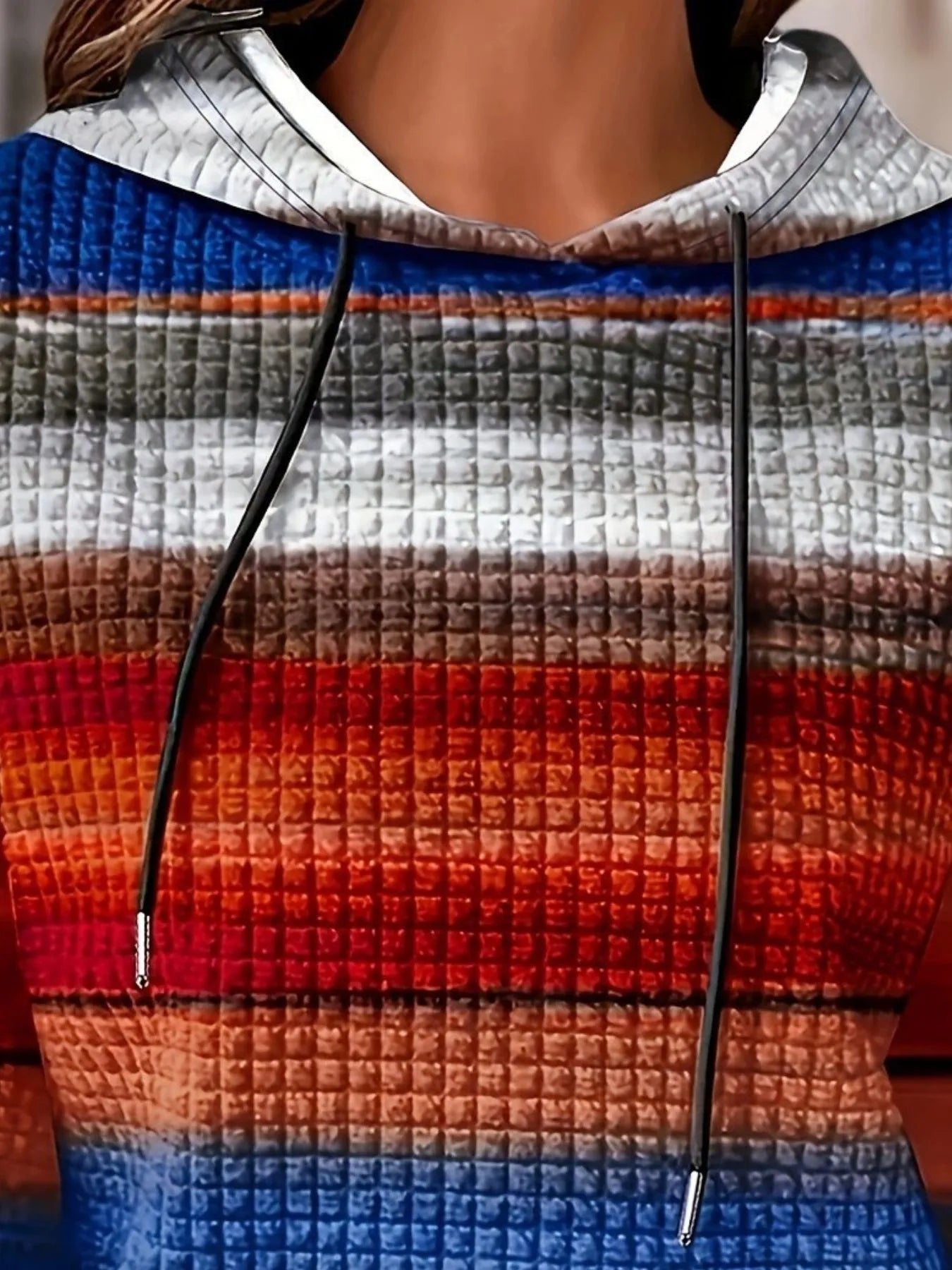 Drawstring Striped Kangaroo Pocket Hoodie