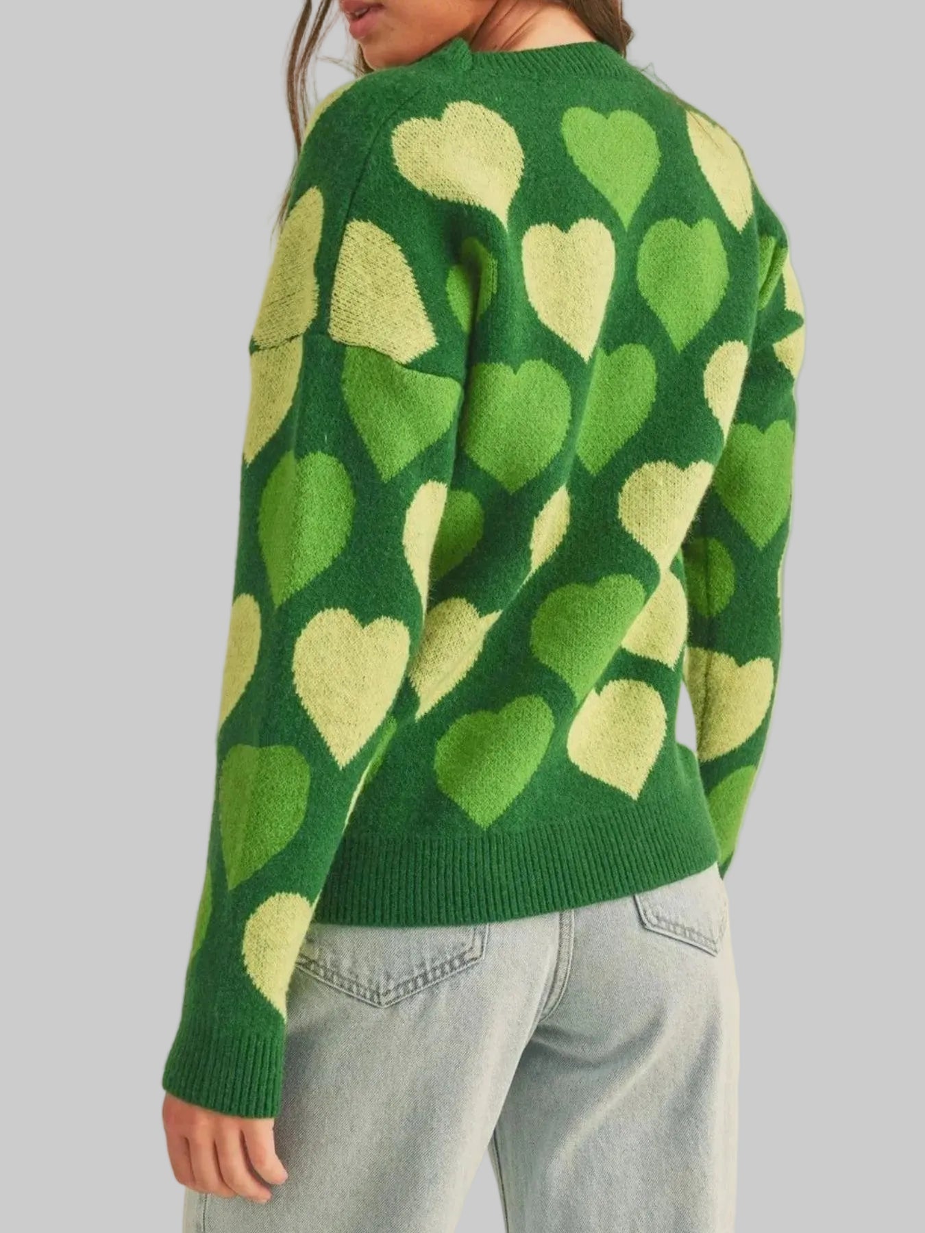 Women Heart Ribbed Hem Long Sleeve Sweater For Valentine's Day Gift For Her nicholesgifts