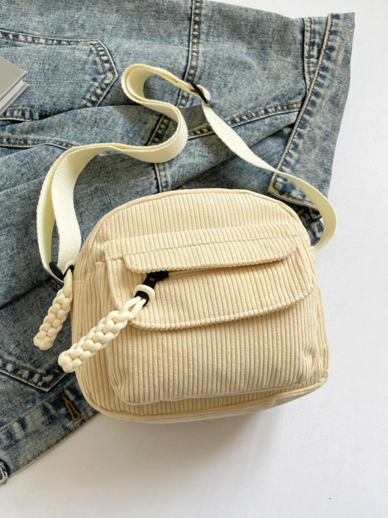 Corduroy Crossbody Bag with Adjustable Strap Trendsi