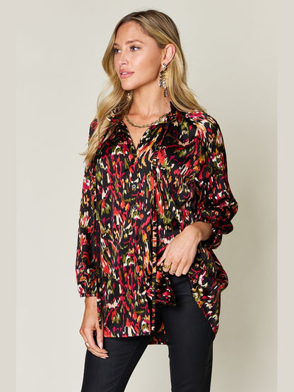 Women Double Take Full Size Printed Button Up Long Sleeve Shirt nicholesgifts