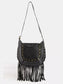 Fame Rivet Trim Suede Fringe Shoulder Bag nicholesgifts