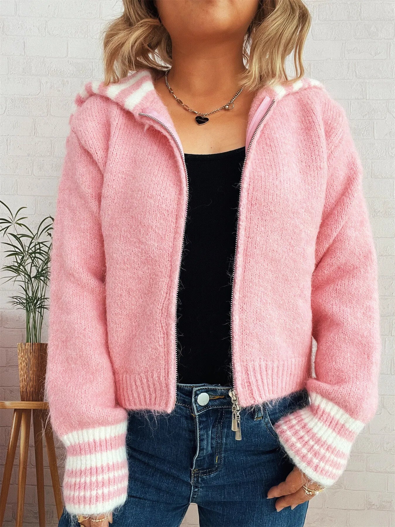 Striped Zip-Up Cardigan NicholesGifts