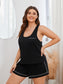 Plus Size Contrast Piping Racerback Tank and Shorts Lounge Set nicholesgifts