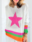 Star Contrast Round Neck Long Sleeve Knit Top nicholesgifts
