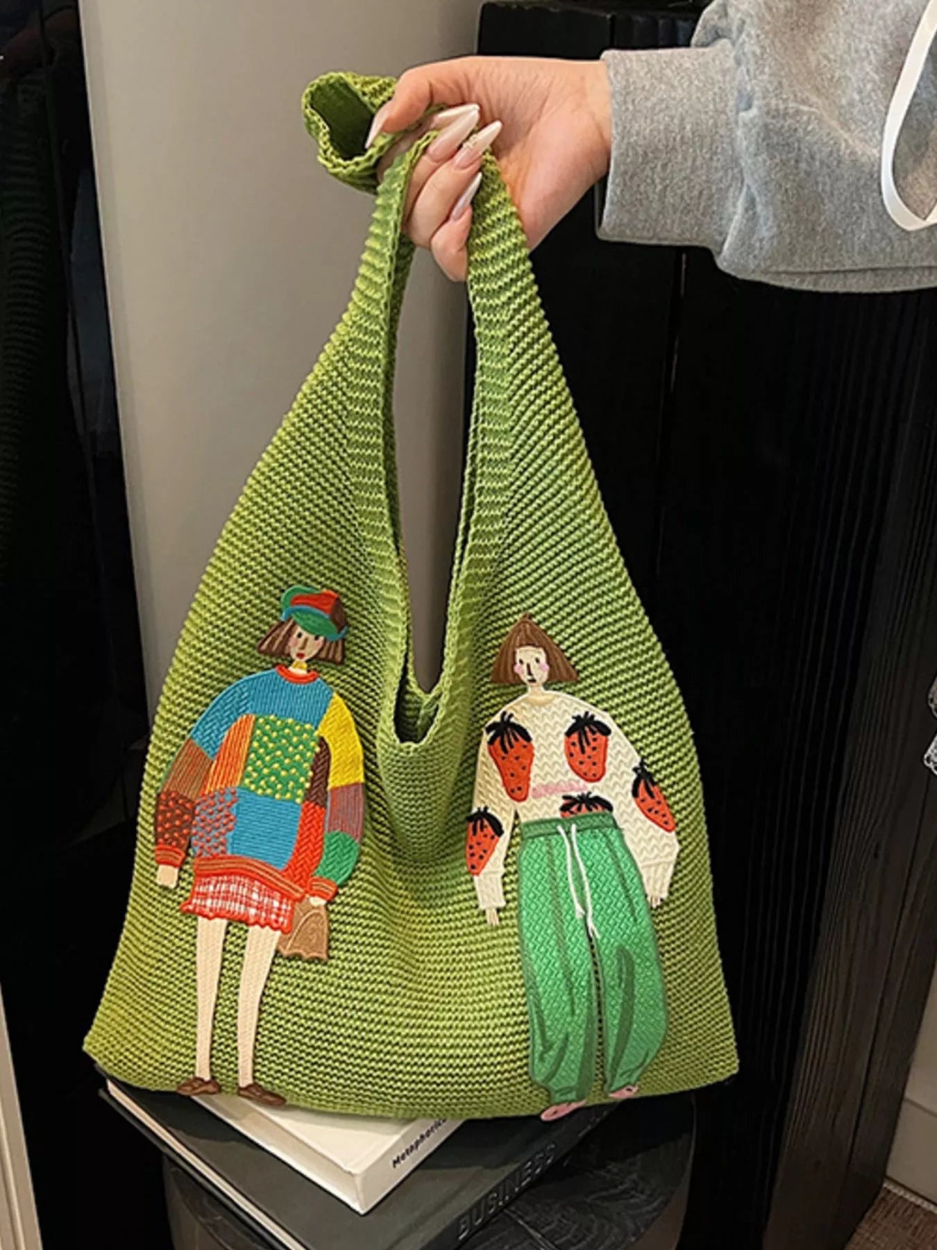 Knitted Embroidered Shoulder Bag nicholesgifts