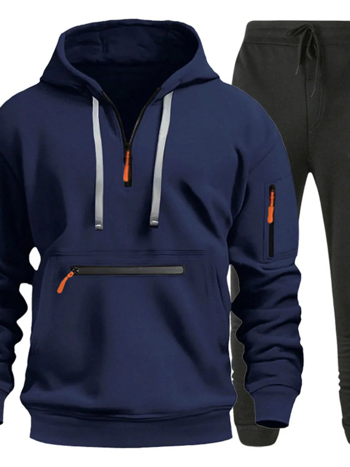 Men's Full Size Drawstring Half Zip Hoodie and Pants Set Plus Size NicholesGifts
