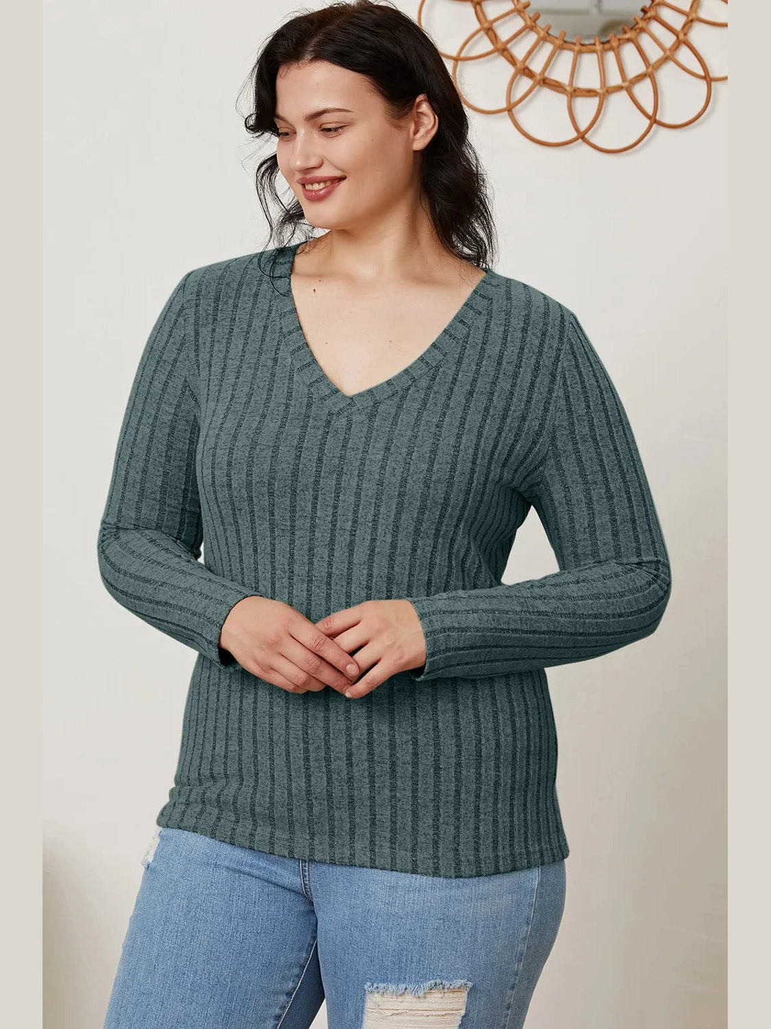 Basic Bae Full Size Ribbed V-Neck Long Sleeve T-Shirt nicholesgifts