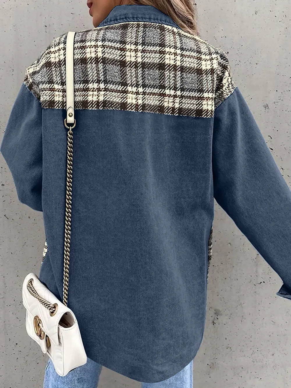 Plaid Button Up Dropped Shoulder Jacket nicholesgifts