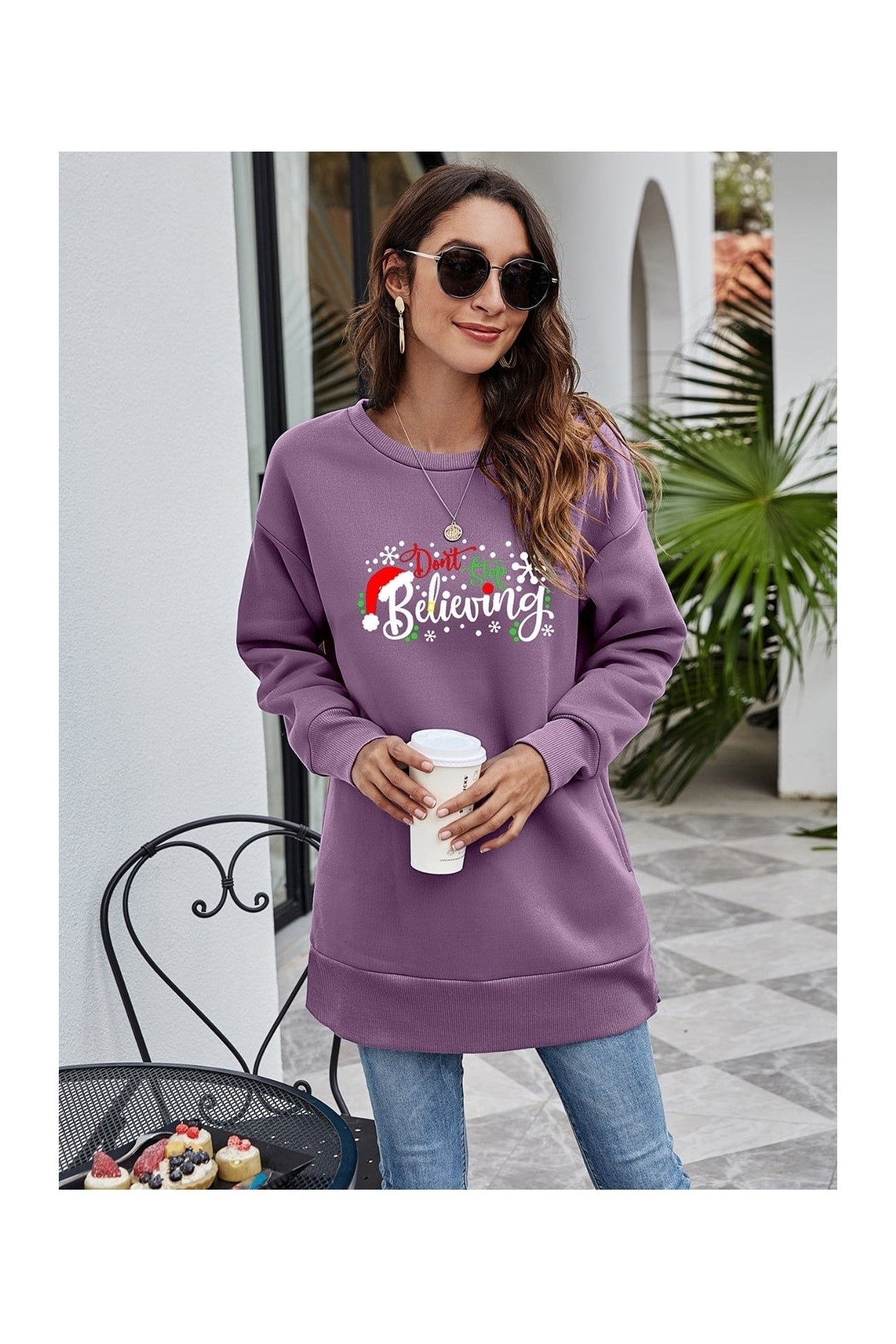 DON'T STOP BELIEVING Graphic Drop Shoulder Sweatshirt NicholesGifts