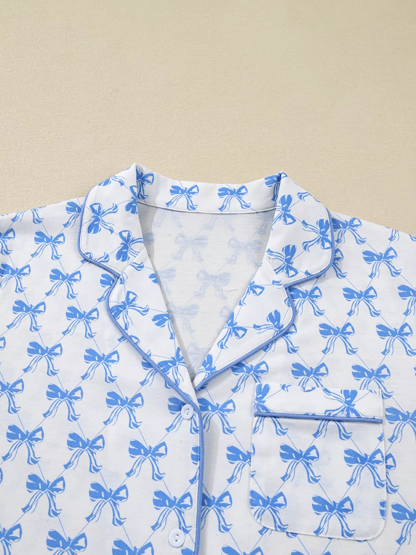 Bow Print Long Sleeve Shirt and Pants Pajama Set nicholesgifts