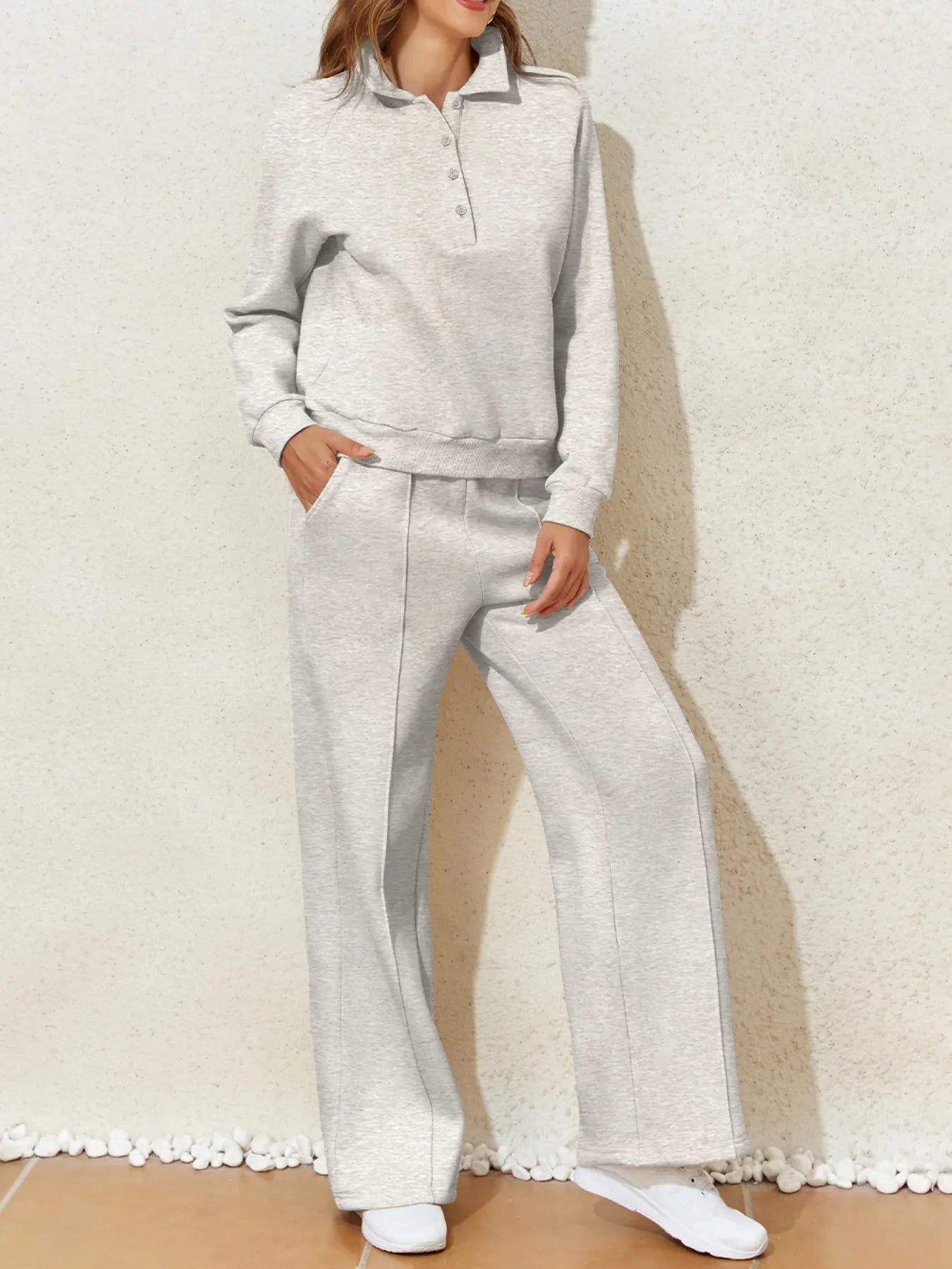 Collared Sweatshirt and High Waist Pants Active Set nicholesgifts