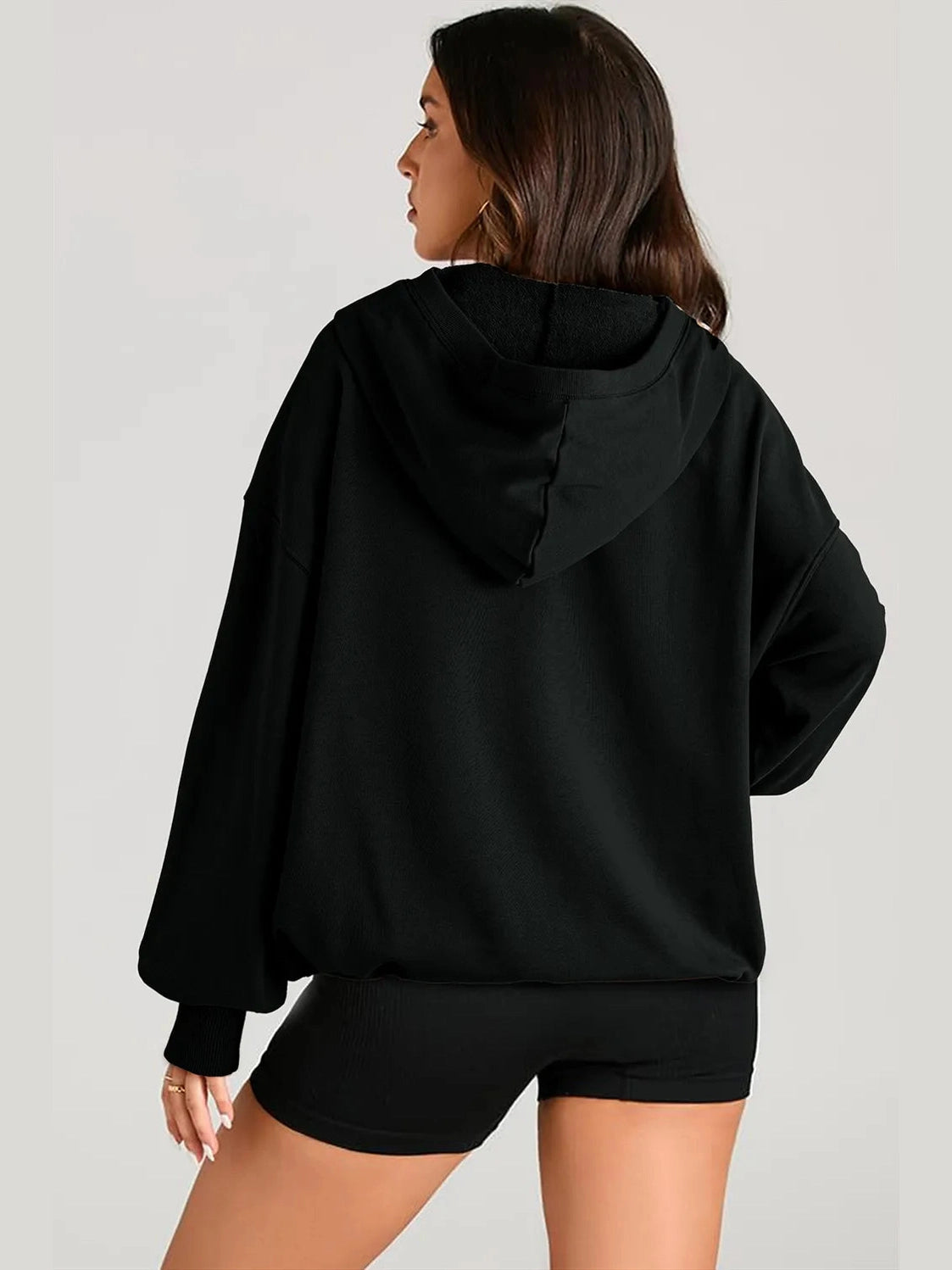 Pocketed Half Zip Long Sleeve Hoodie Trendsi