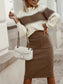 Two-Tone Ribbed Knit Top and Skirt Sweater Set nicholesgifts