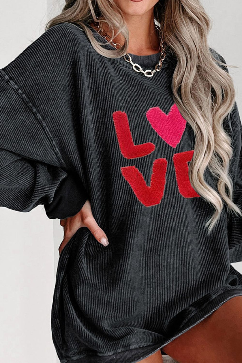Women Valentine’s Day LOVE Round Neck Long Sleeve Sweatshirt NicholesGifts