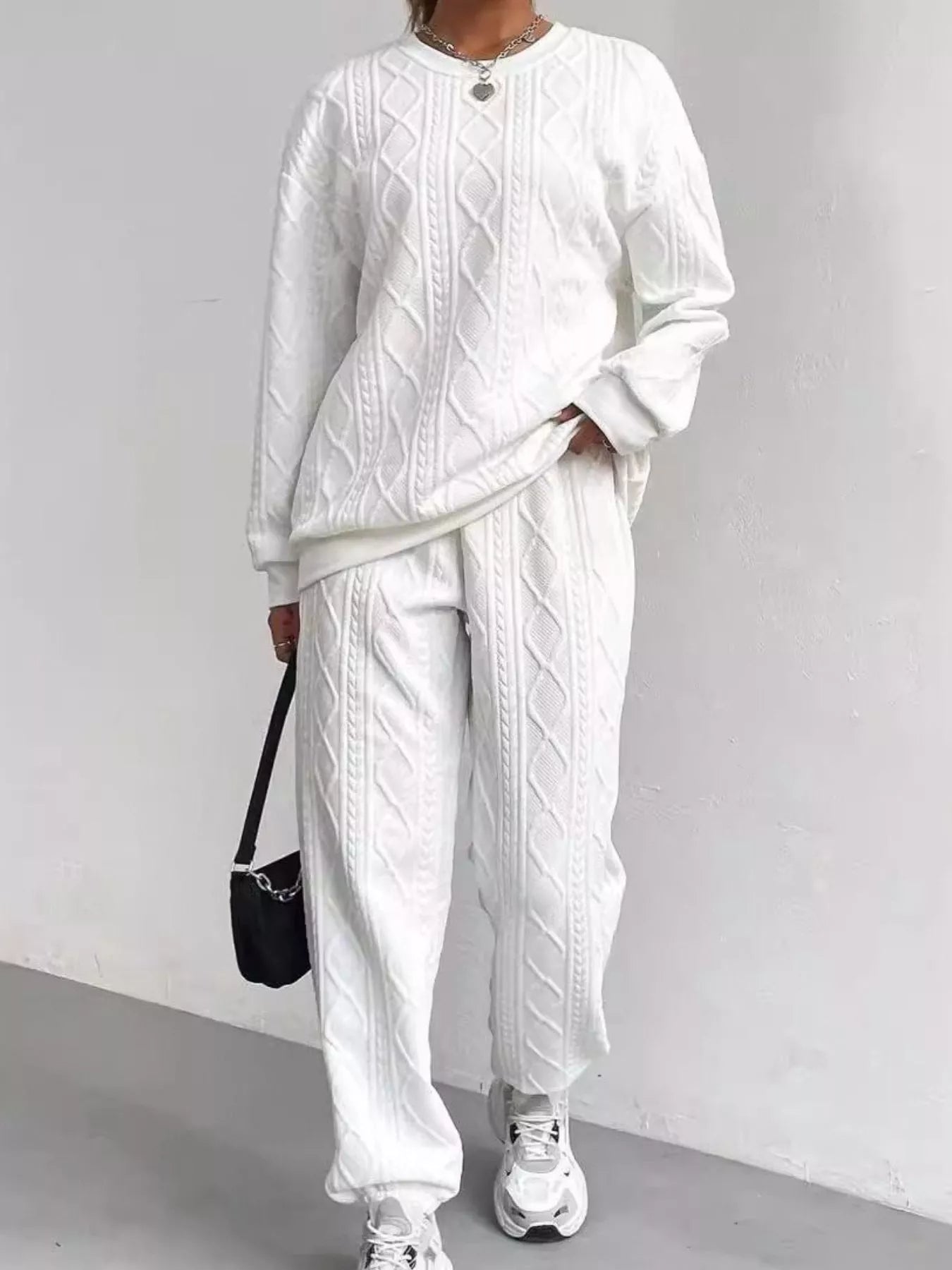 Texture Round Neck Top and Pants Set nicholesgifts