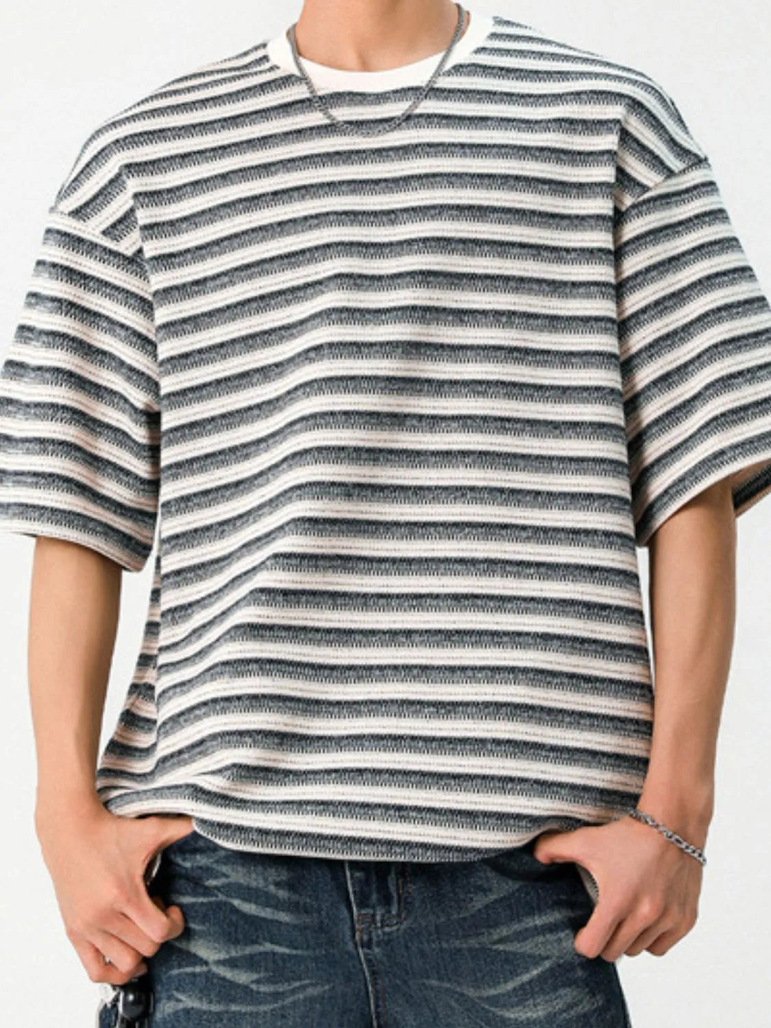 Men's Striped Round Neck Half Sleeve T-Shirt NicholesGifts