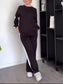 Full Size Contrast Round Neck Top and Pants Set Plus Size nicholesgifts