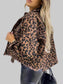 Women Leopard Raw Hem Denim Jacket nicholesgifts