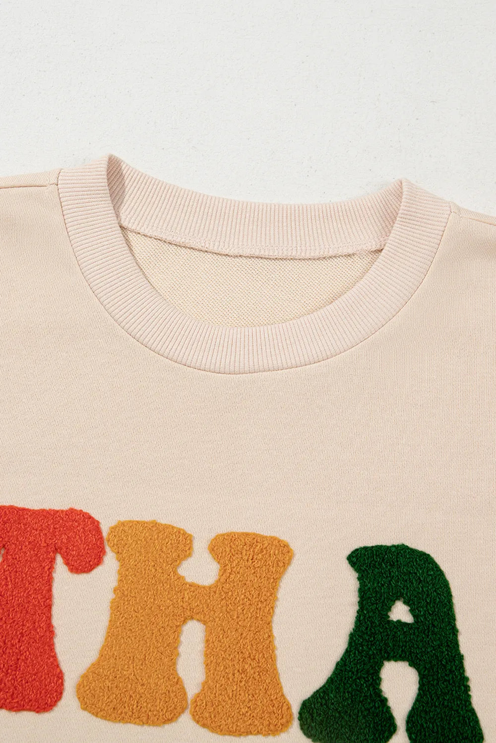 THANKS Round Neck Long Sleeve Sweatshirt Trendsi