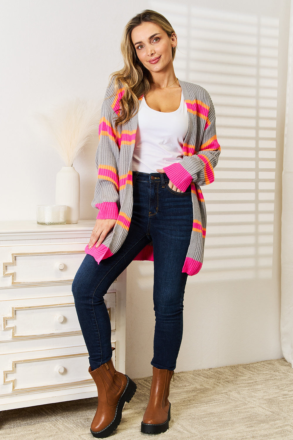 Woven Right Ribbed Long Sleeve Cardigan nicholesgifts