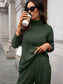 Ribbed Turtleneck Dropped Shoulder Top and Pants Sweater Set nicholesgifts
