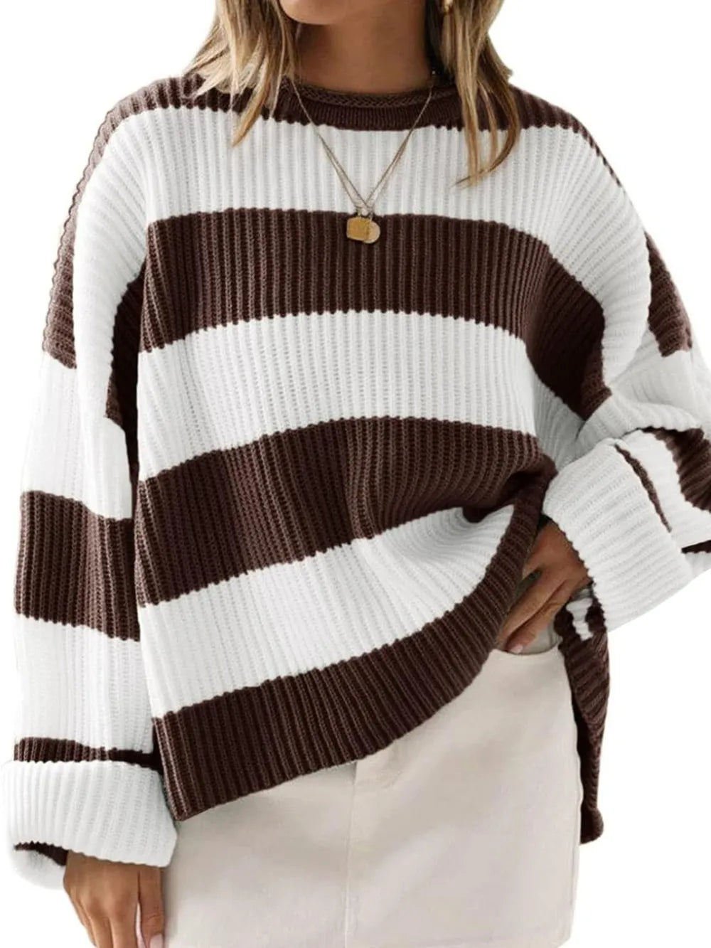 Round Neck Long Sleeve Sweater Trendsi