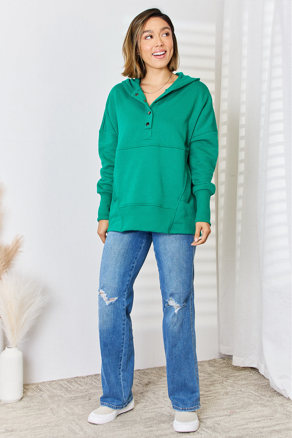 Zenana Half Snap Long Sleeve Hoodie nicholesgifts