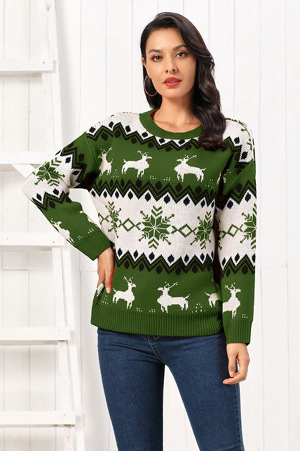 Reindeer Round Neck Sweater nicholesgifts