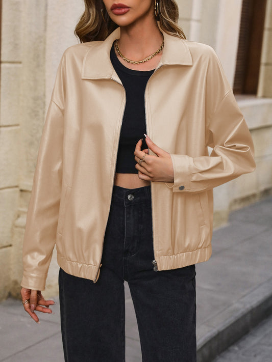 NicholesGifts Women Ivy Lane Pocketed Zip Up Collared Neck Jacket