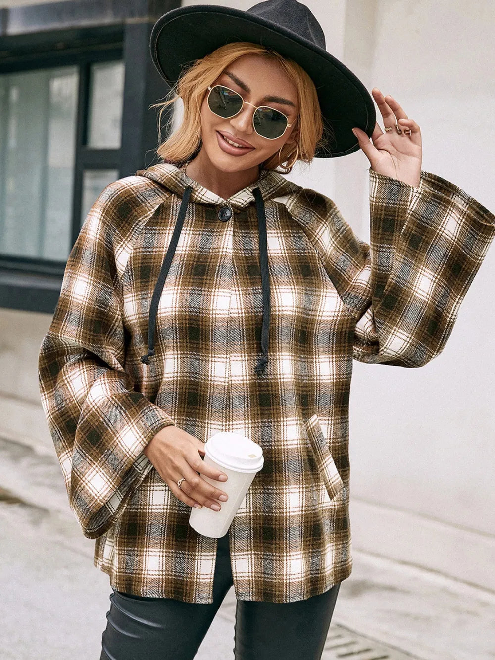 Ivy Lane Pocketed Plaid Long Sleeve Hooded Jacket nicholesgifts