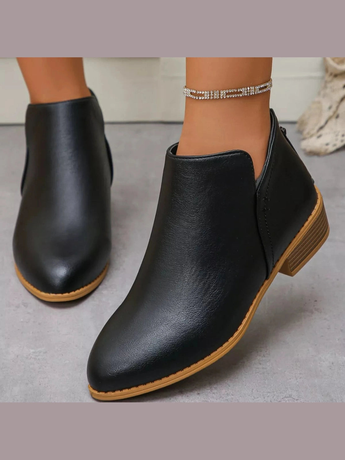 Women Point Toe Block Heels Boots nicholesgifts